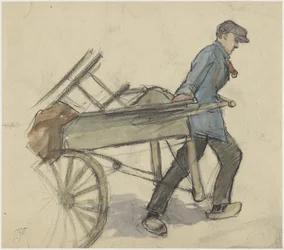 Homme tirant une charrette à bras