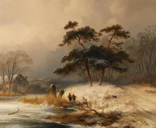 Johannes Franciscus Hoppenbrouwer ramassant des brindilles dans la forêt hivernale