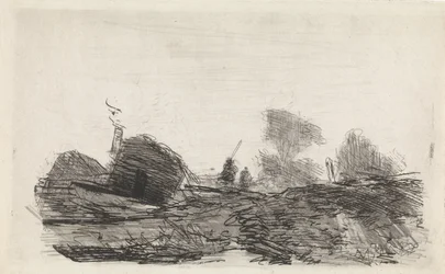 Paysage avec une grange et deux cavaliers