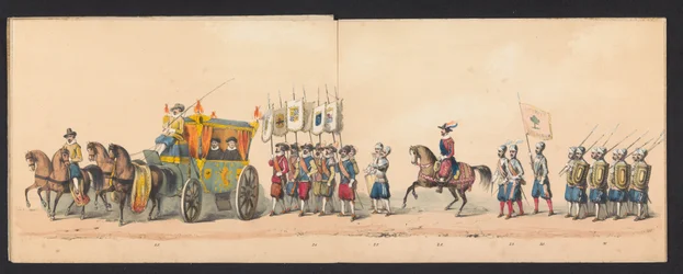 Gecostumeerde voorstelling van den intogt van Maurits, Prins van Oranje, Graaf van Nassau enz. en Willem Lodewijk, Graaf van Nassau, binnen Groningen in den jare 1594, door H.H