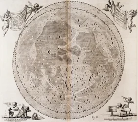 Première carte détaillée de la Lune dessinée en 1647 par Johann Hevelius, impression tirée de l