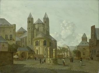 Paysage urbain imaginaire avec église romane