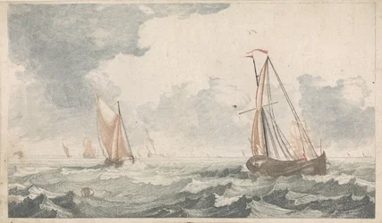 Deux bateaux à fond plat se croisant