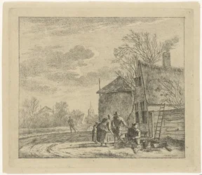 Paysage avec ferme et grange à foin