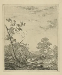 Paysage avec bétail dans la rivière