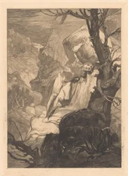 Blessé dans un paysage rocheux