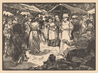 Scène de marché avec hommes et femmes