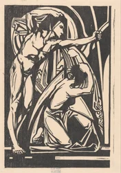Homme debout et femme agenouillée
