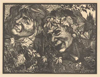 Deux bacchantes entourées de feuilles de vigne