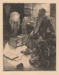 Deux hommes et un monstre dans un atelier