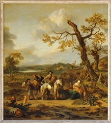 Halte de paysans allant au marché - Farmers resting on their way to the market ...