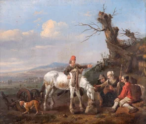 Paysage avec voyageurs se reposant