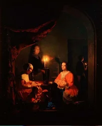 Une Famille dans un Intérieur Éclairé à la Bougie