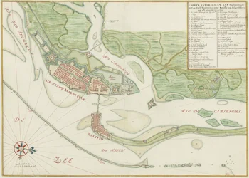 Carte aquarelle de la ville de Recife (Brésil) au XVIIe siècle
