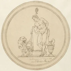 Figure allégorique masculine, debout avec deux lions