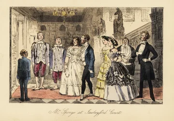 Gentleman anglais et dames annoncés avant le dîner dans une grande maison