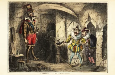 Guy Fawkes, chef de la Conspiration des poudres, capturé dans la cave du palais de Westminster, le 5 novembre 1604