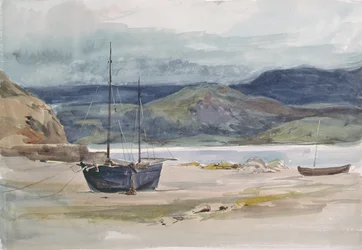Scène de côte vallonnée avec bateaux, XIXe siècle