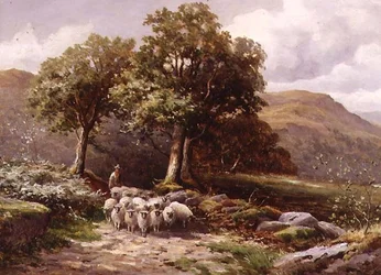 Paysage avec un troupeau de moutons