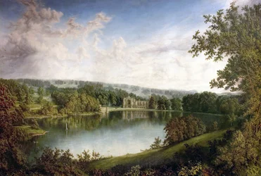 Abbaye de Newstead, Nottinghamshire, depuis le lac supérieur, 1866