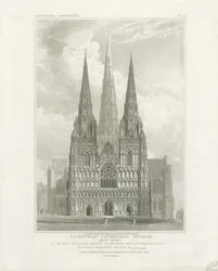 Cathédrale de Lichfield - Façade Ouest (gravure, vers 1820)