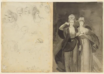Esquisses de têtes (verso, gauche); Deux femmes (verso, droite)