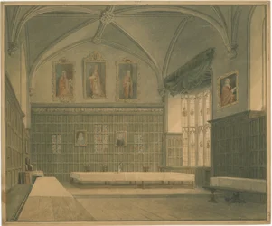 Cambridgeshire - Hall dans [?Jesus] College - Vue intérieure, 1818