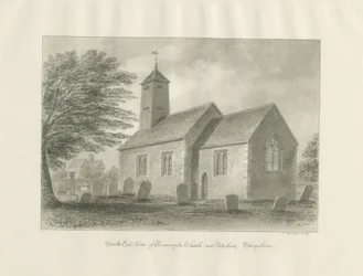Patshull - Église de Boningale : dessin au lavis sépia
