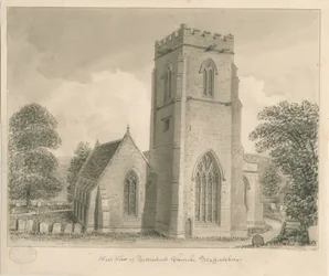 Église de Tettenhall : dessin au lavis sépia, 1837