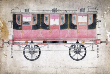 Wagon de première classe du chemin de fer Manchester & Leeds, vers 1844