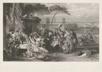 Groupe festif dans un parc célébrant la victoire de Trafalgar
