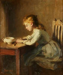 Fille à la table du petit déjeuner