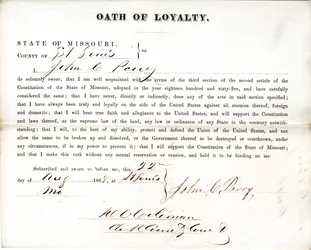 Serment de loyauté de John C. Perry du Missouri, Comté de St. Louis