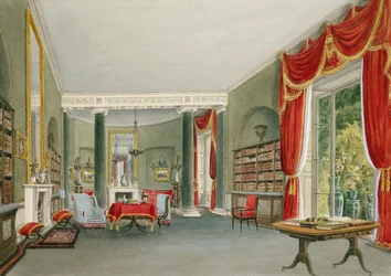 Bibliothèque et salon à Bromley Hill, Kent (Siège du Très Honorable Charles Long)