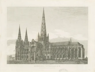 Cathédrale de Lichfield - Vue sud-est: gravure, nd [c 1820]