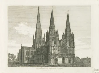 Cathédrale de Lichfield - Façade ouest : gravure, nd [c. 1820]