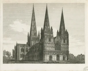 Cathédrale de Lichfield - Façade ouest : gravure, nd [début du 19e siècle]