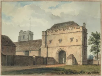 Vue sud de la grande porte du collège à Maidstone