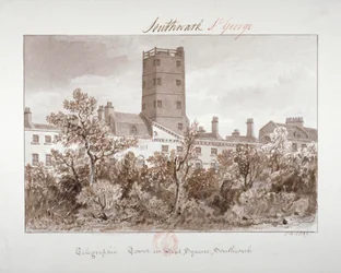 Vue de la tour télégraphique à West Square, Southwark, Londres, 1827