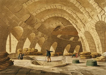Le Magasin de Blé, Rue de Viarmes, gravé par I. Hill