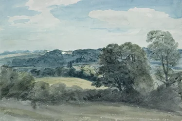 Paysage avec bâtiments au loin