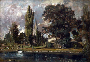 Cathédrale de Salisbury et Leadenhall depuis la rivière Avon, 1820
