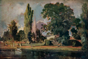 Cathédrale de Salisbury et Leadenhall depuis la rivière Avon, 1820