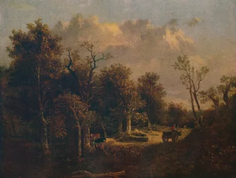 Le bord de la forêt, avec charrette et bétail, vers 1811