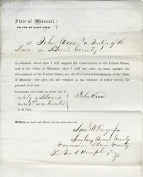 Serment de loyauté de John Crow du Missouri, comté de St. Louis