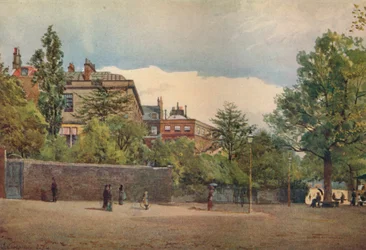 Jardins de printemps depuis le Mall, Westminster, Londres, vers 1880-1926