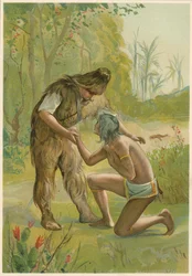 Scène de Robinson Crusoé par Daniel Defoe, 1892