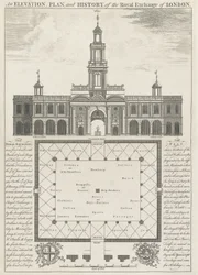 Élévation, plan et histoire de la Bourse Royale de Londres