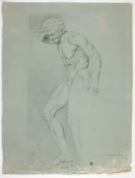 Statue antique de faune debout avec cymbales
