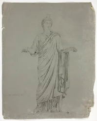 Statue antique de déesse debout avec les bras tendus